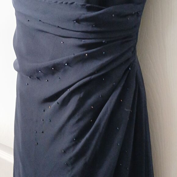 Jodan navy blue side gather beaded sleeveless formal gown with shawl  Sz 2 - Picture 7 of 12